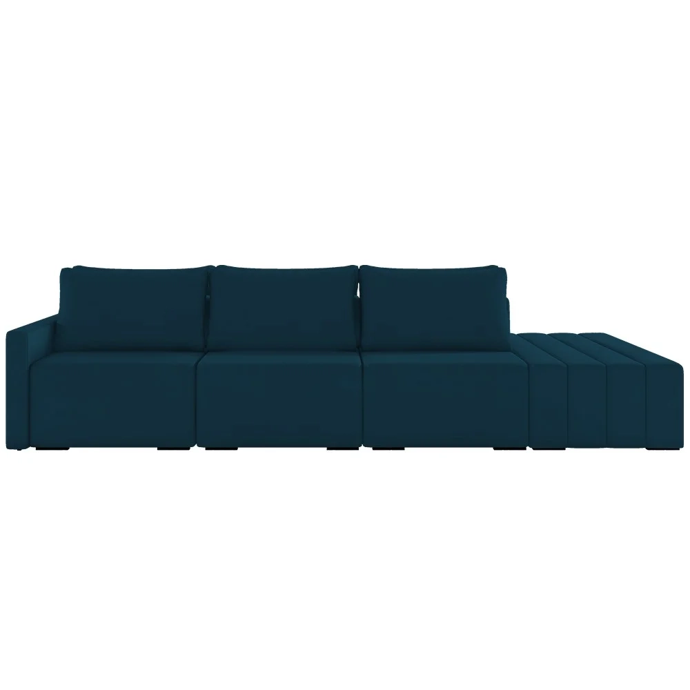 Sofá Ilha Modular com Puff para Sala Living 342cm Georgia Z08 Veludo Azul - Mpozenato