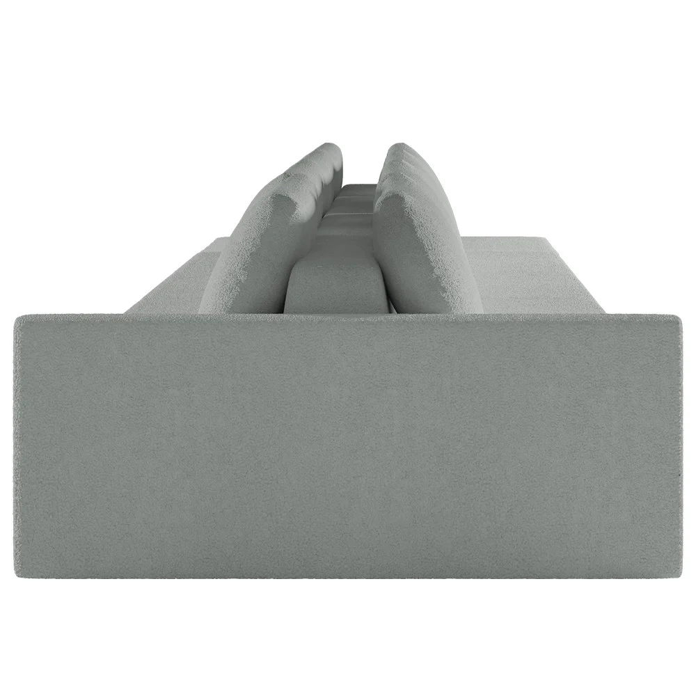Sofá Ilha Modular com Puff para Sala Living 392cm Georgia Z08 Boucle Cinza Claro - Mpozenato