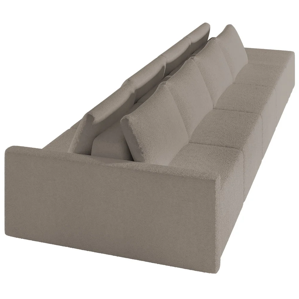 Sofá Ilha Modular com Puff para Sala Living 392cm Georgia Z08 Boucle Bege Escuro - Mpozenato