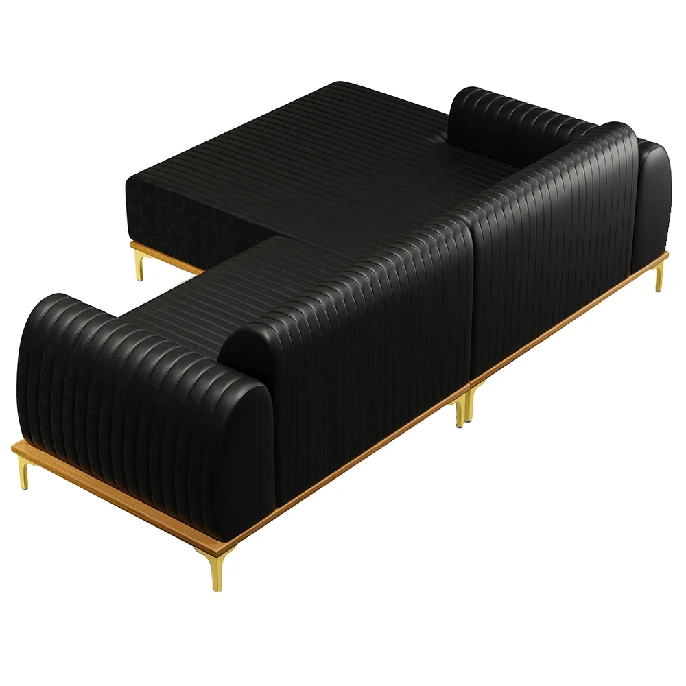 Sofá 245cm 4 Lugares com Chaise Esquerdo Pés Gold Molino B-159 Corano Preto - Domi