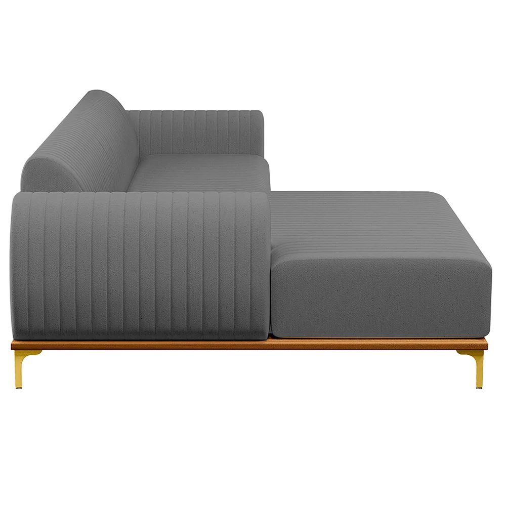 Sofá 245cm 4 Lugares com Chaise Esquerdo Pés Gold Molino C-416 Linho Cinza Escuro - Domi
