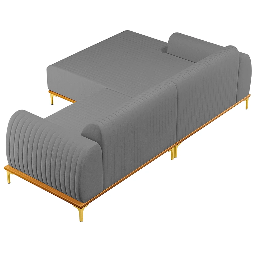 Sofá 245cm 4 Lugares com Chaise Esquerdo Pés Gold Molino C-416 Linho Cinza Escuro - Domi