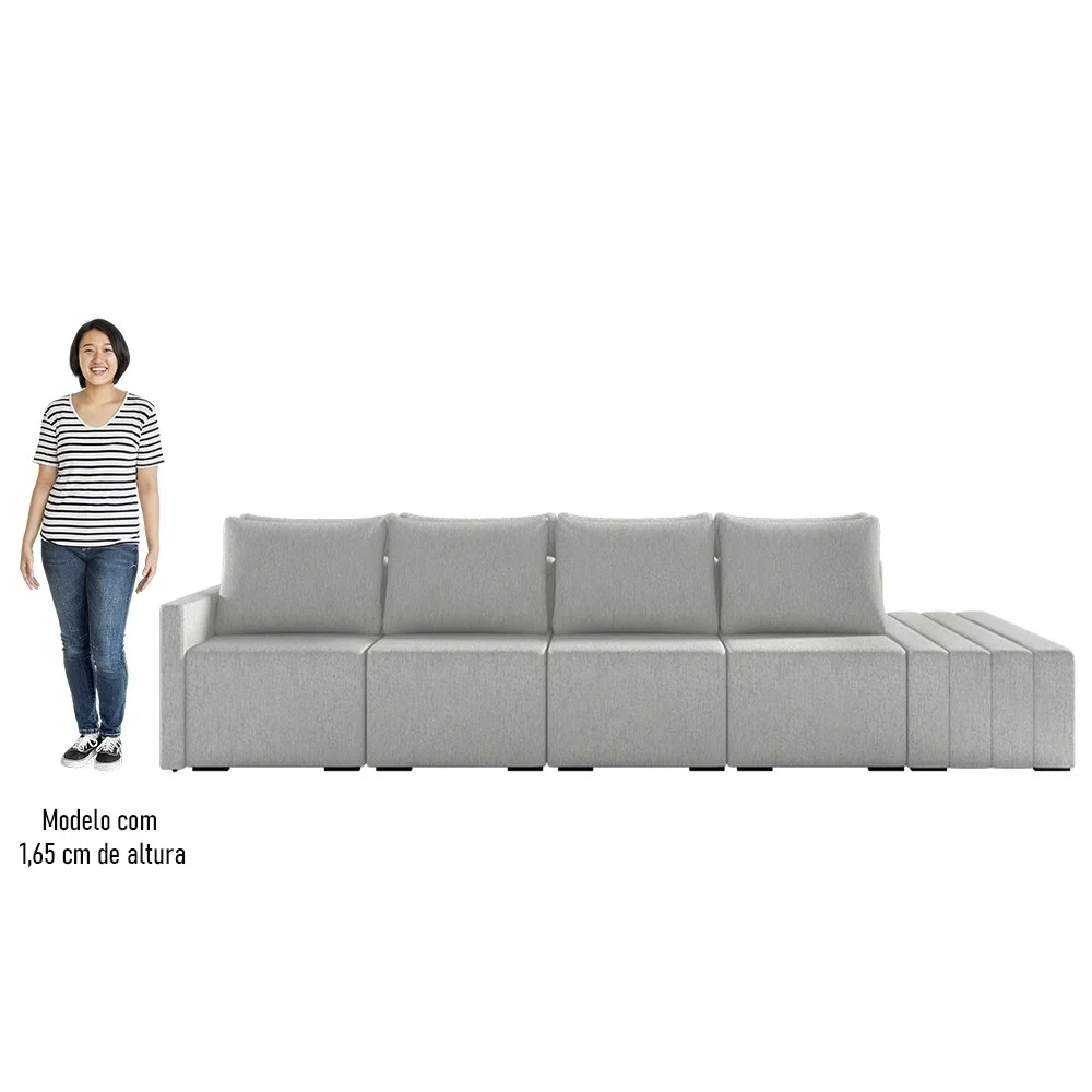 Sofá Ilha Modular com Puff para Sala Living 392cm Georgia Z08 Linho Cinza - Mpozenato