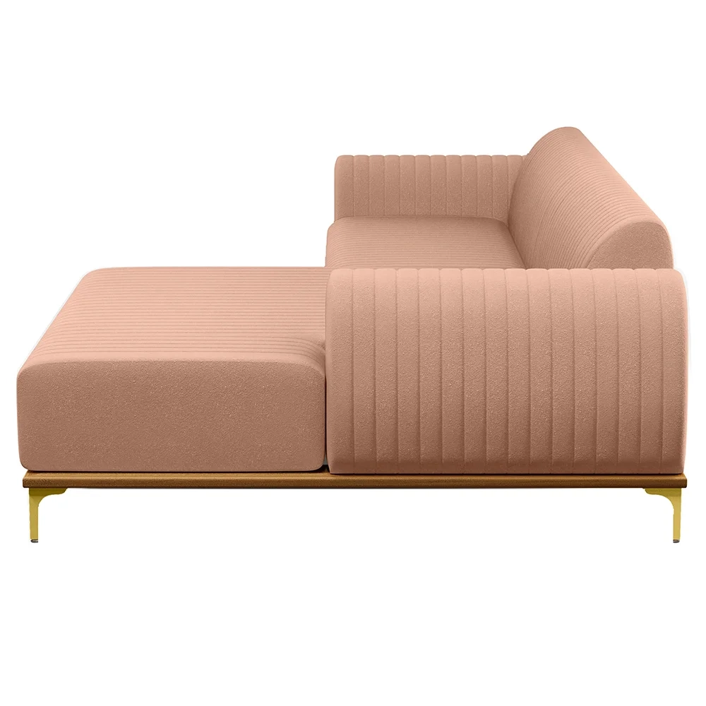 Sofá 245cm 4 Lugares com Chaise Direito Pés Gold Molino C-105 Linho Rosê - Domi