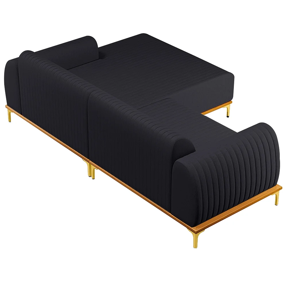 Sofá 245cm 4 Lugares com Chaise Direito Pés Gold Molino D-465 Linho Chumbo - Domi