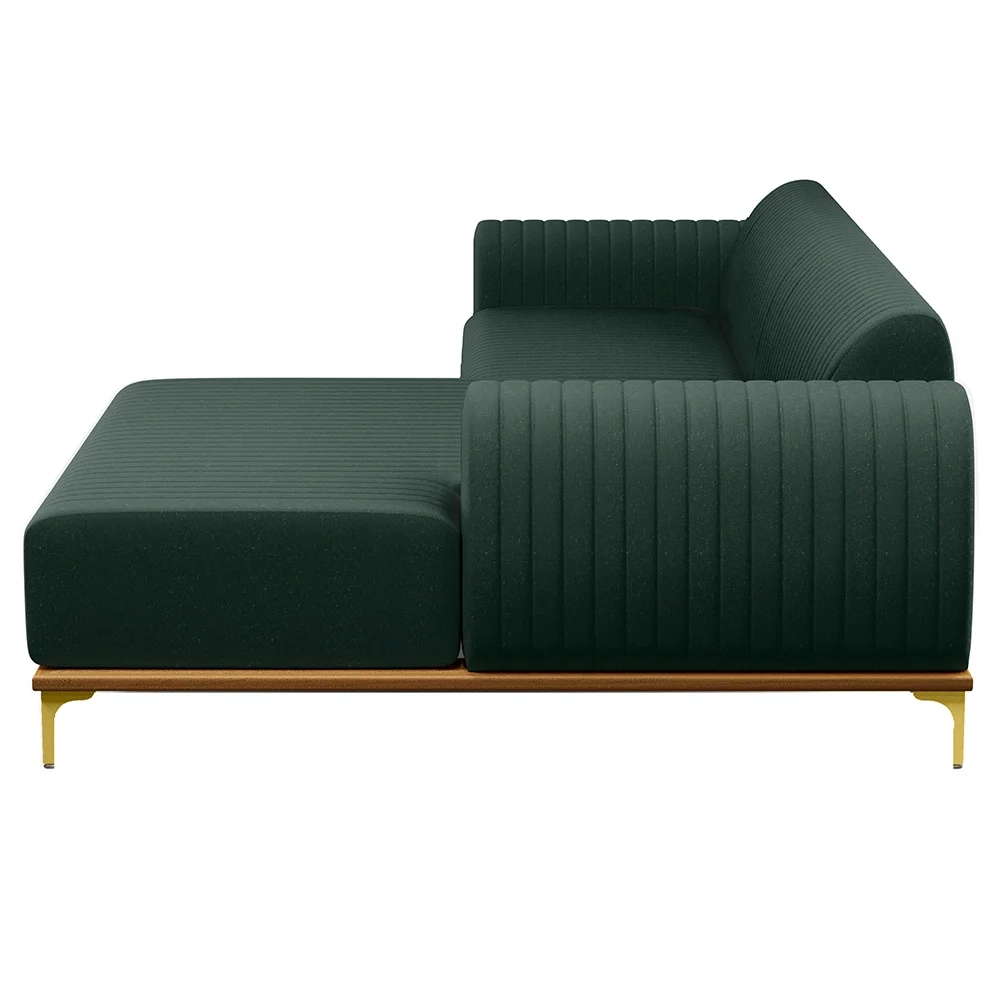 Sofá 245cm 4 Lugares com Chaise Direito Pés Gold Molino C-117 Linho Verde - Domi
