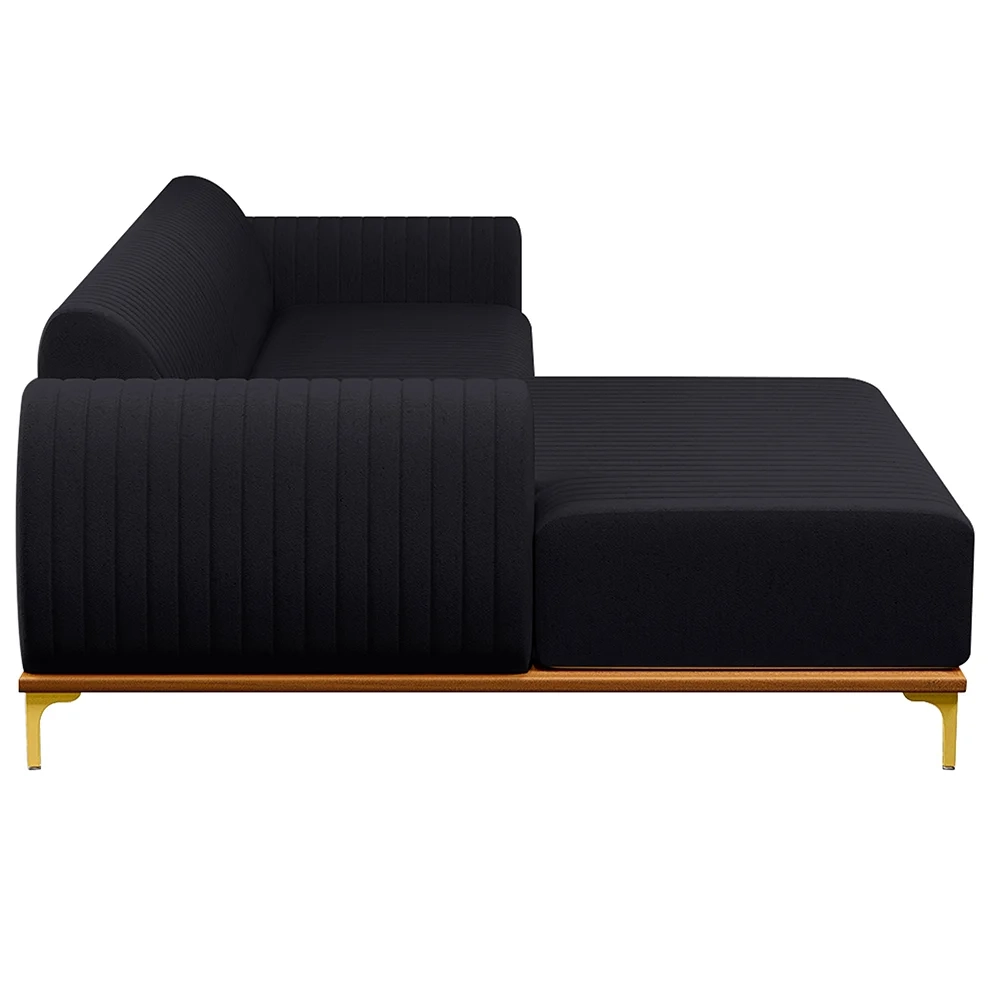 Sofá 255cm 4 Lugares com Chaise Esquerdo Pés Gold Molino D-465 Linho Chumbo - Domi