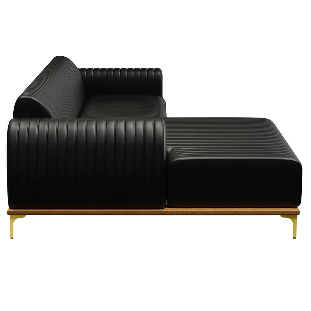 Sofá 255cm 4 Lugares com Chaise Esquerdo Pés Gold Molino B-159 Corano Preto - Domi