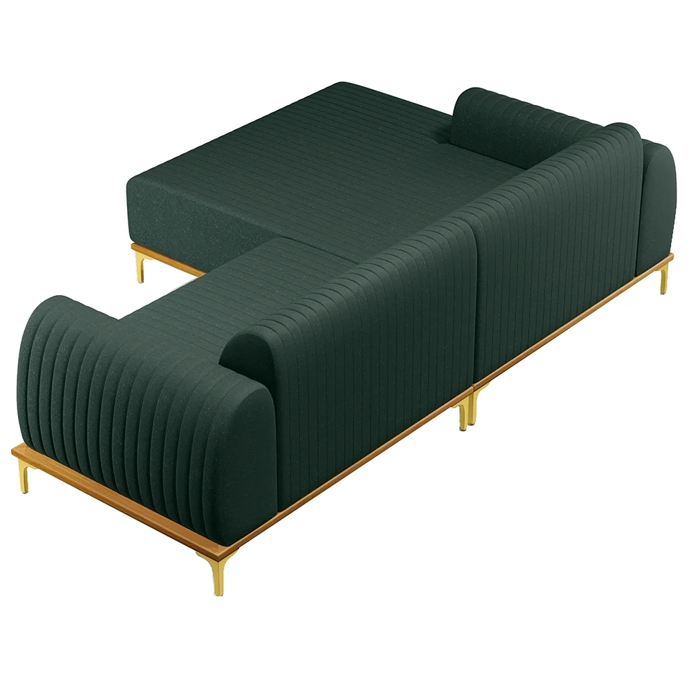 Sofá 255cm 4 Lugares com Chaise Esquerdo Pés Gold Molino C-117 Linho Verde - Domi