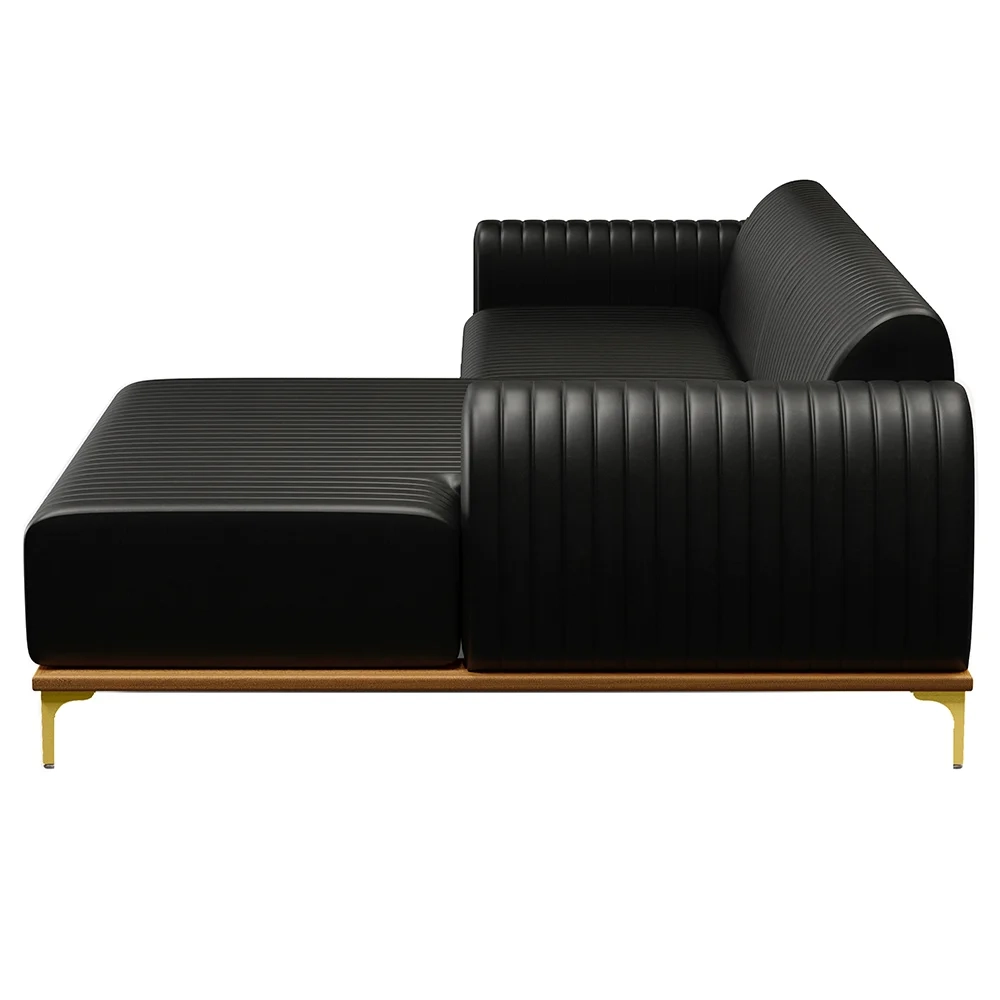 Sofá 255cm 4 Lugares com Chaise Direito Pés Gold Molino B-159 Corano Preto - Domi