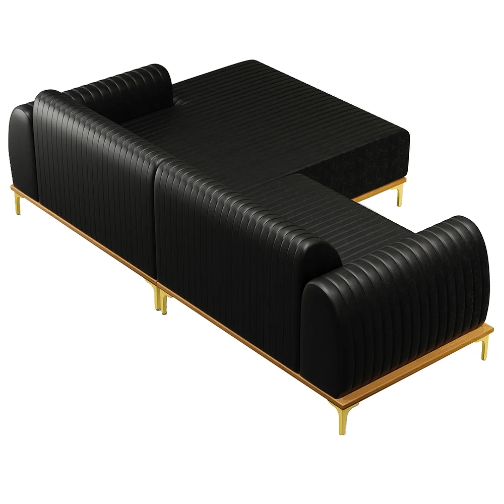 Sofá 255cm 4 Lugares com Chaise Direito Pés Gold Molino B-159 Corano Preto - Domi