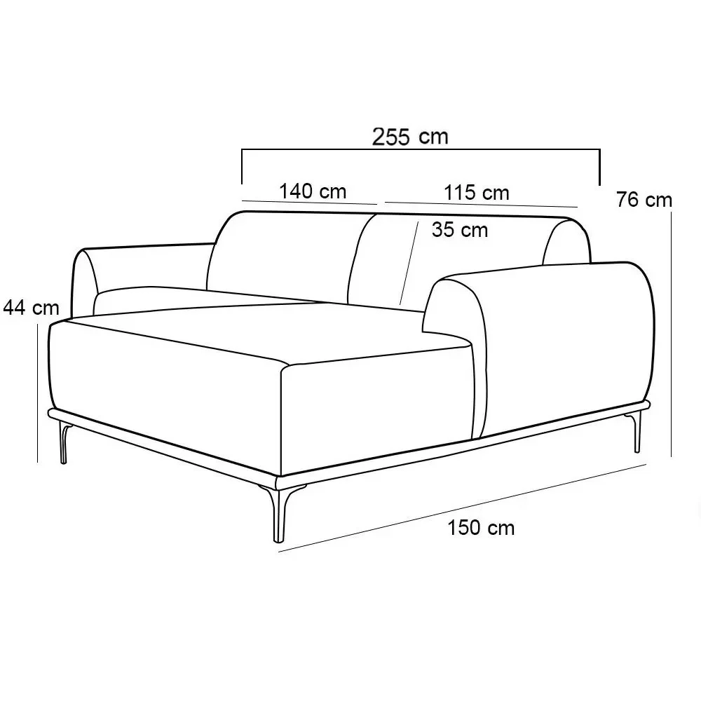Sofá 255cm 4 Lugares com Chaise Direito Pés Gold Molino C-117 Linho Verde - Domi