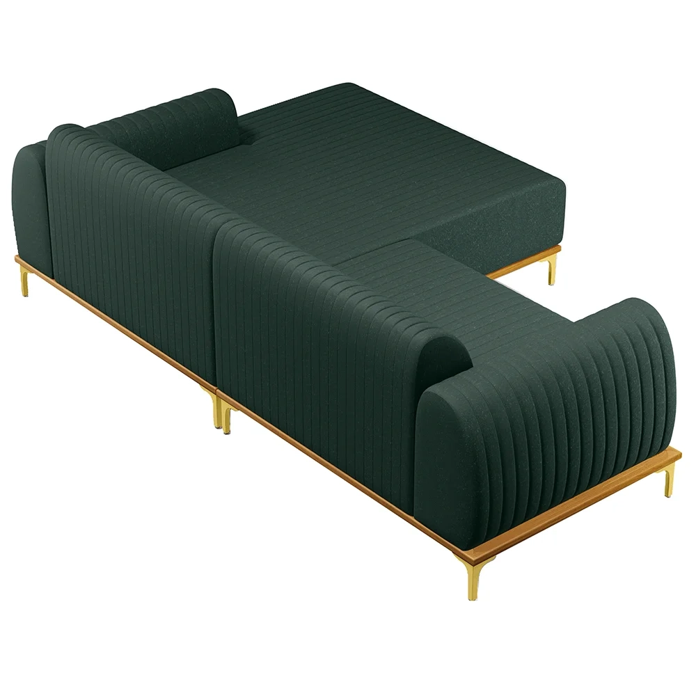 Sofá 255cm 4 Lugares com Chaise Direito Pés Gold Molino C-117 Linho Verde - Domi