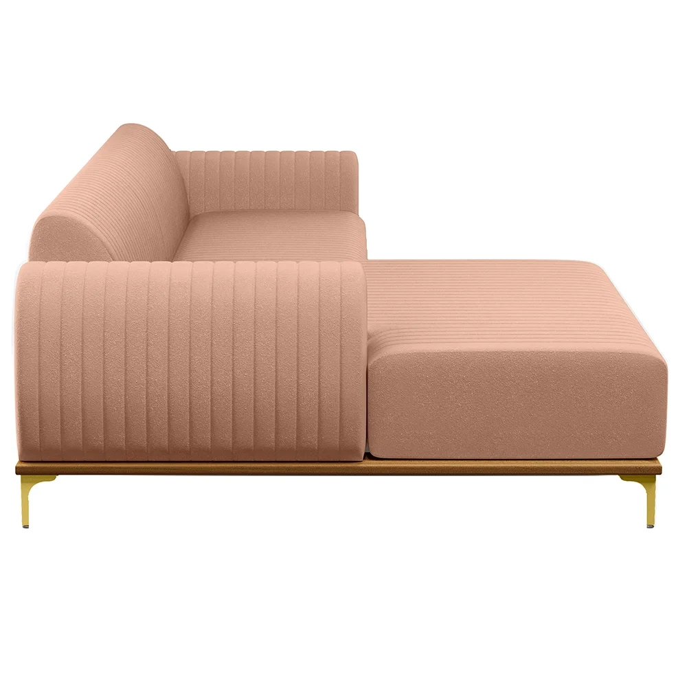 Sofá 265cm 4 Lugares com Chaise Esquerdo Pés Gold Molino C-105 Linho Rosê - Domi