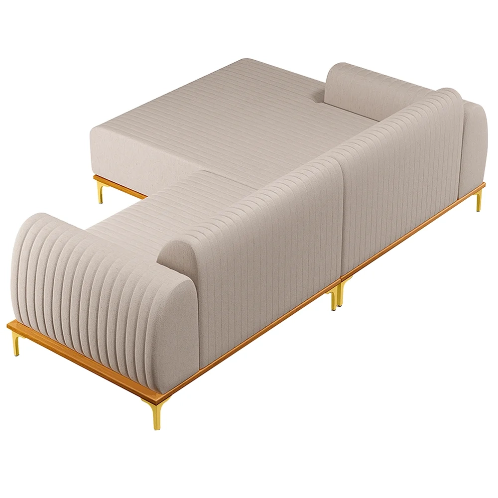 Sofá 265cm 4 Lugares com Chaise Esquerdo Pés Gold Molino C-107 Linho Bege - Domi
