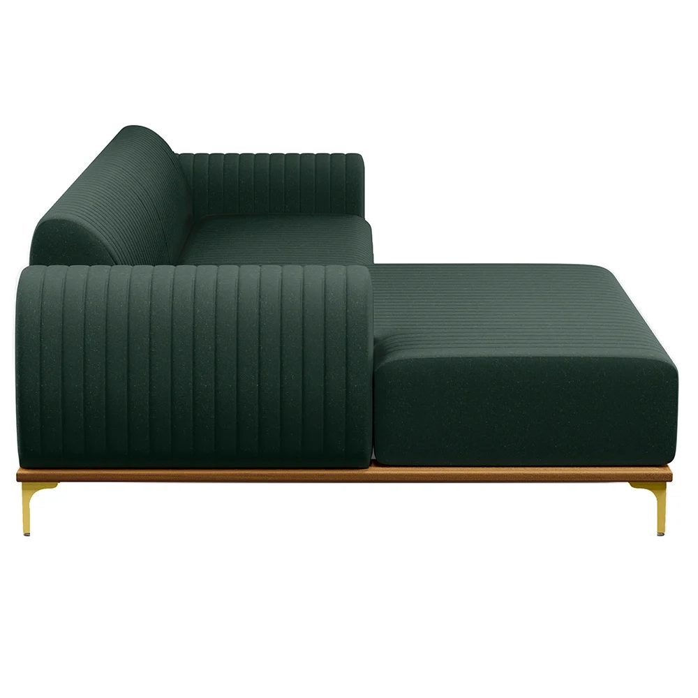 Sofá 265cm 4 Lugares com Chaise Esquerdo Pés Gold Molino C-117 Linho Verde - Domi