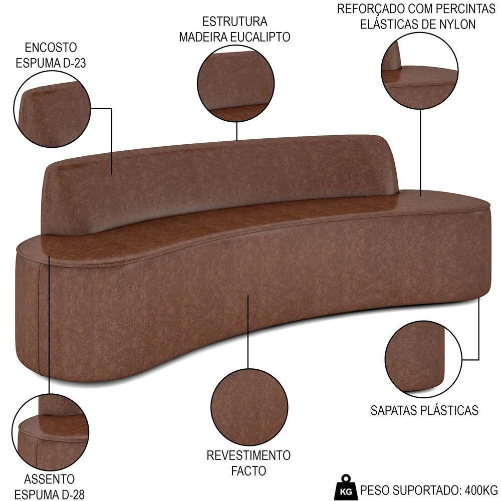 Sofá 4 Lugares para Sala de Estar Living 230cm Koane D06 Facto Conhaque - Mpozenato