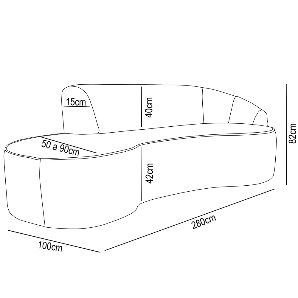 Sofá Living 4 Lugares 280cm Braço Direito Mozart D06 Linho Cinza - Mpozenato