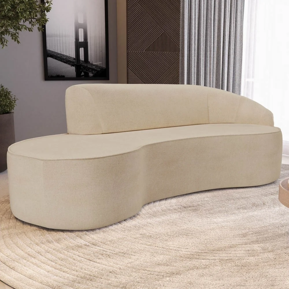 Sofá Living 4 Lugares 280cm Braço Direito Mozart D06 Linho Bege Escuro - Mpozenato