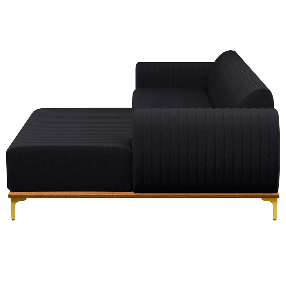 Sofá 265cm 4 Lugares com Chaise Direito Pés Gold Molino D-465 Linho Chumbo - Domi