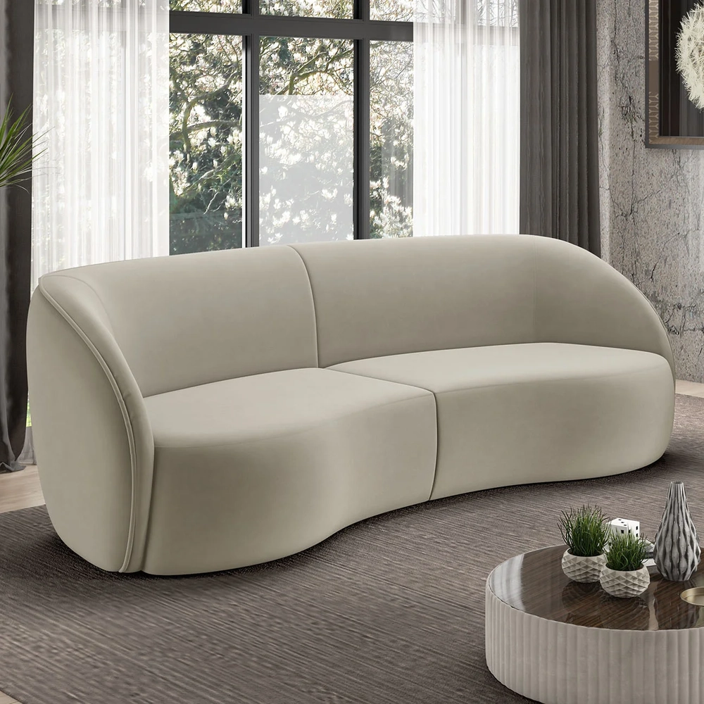 Sofá 3 Lugares 240cm Orgânico Zion Z32 Veludo Bege - Mpozenato