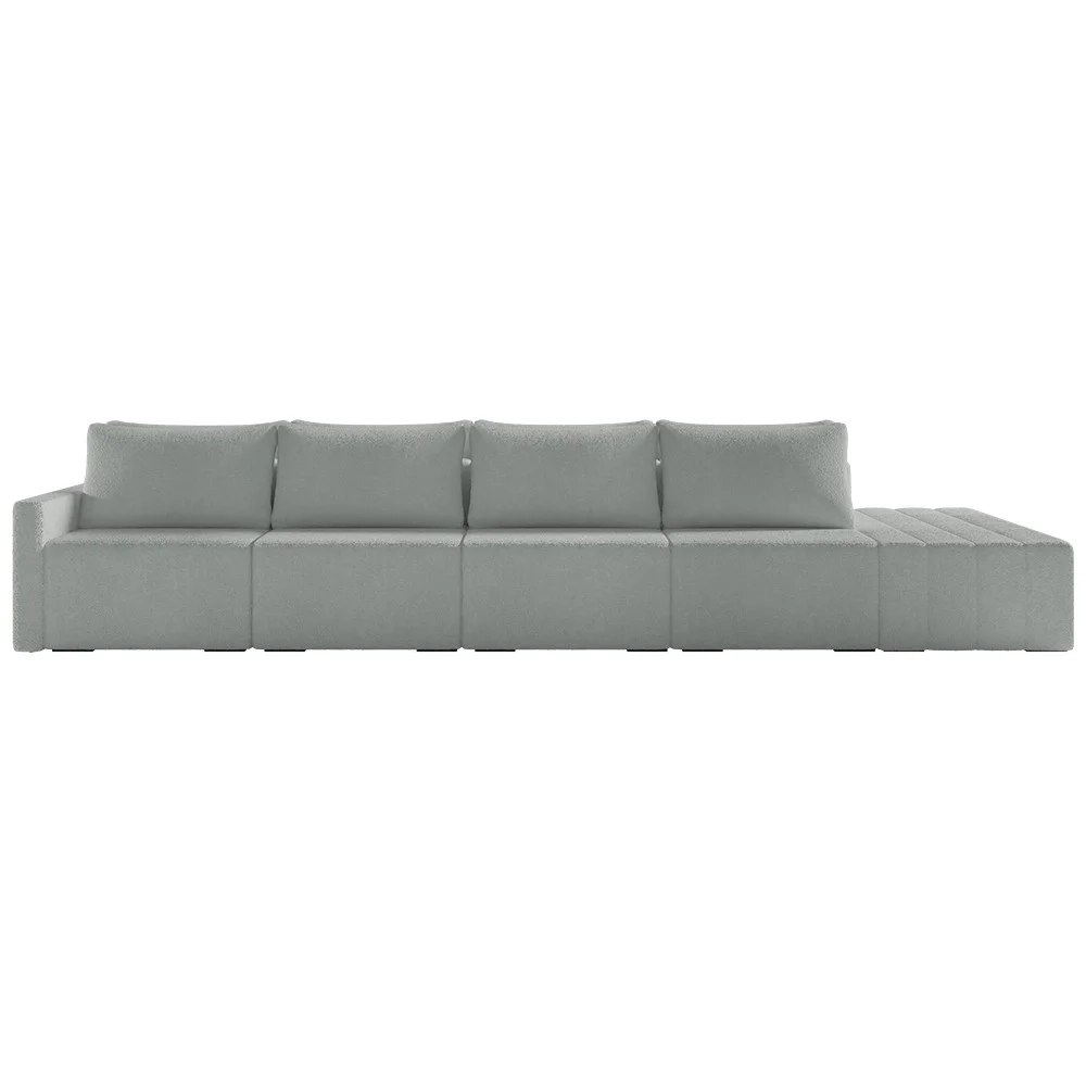 Sofá Ilha Modular com Puff para Sala Living 432cm Georgia Z08 Boucle Cinza Claro - Mpozenato
