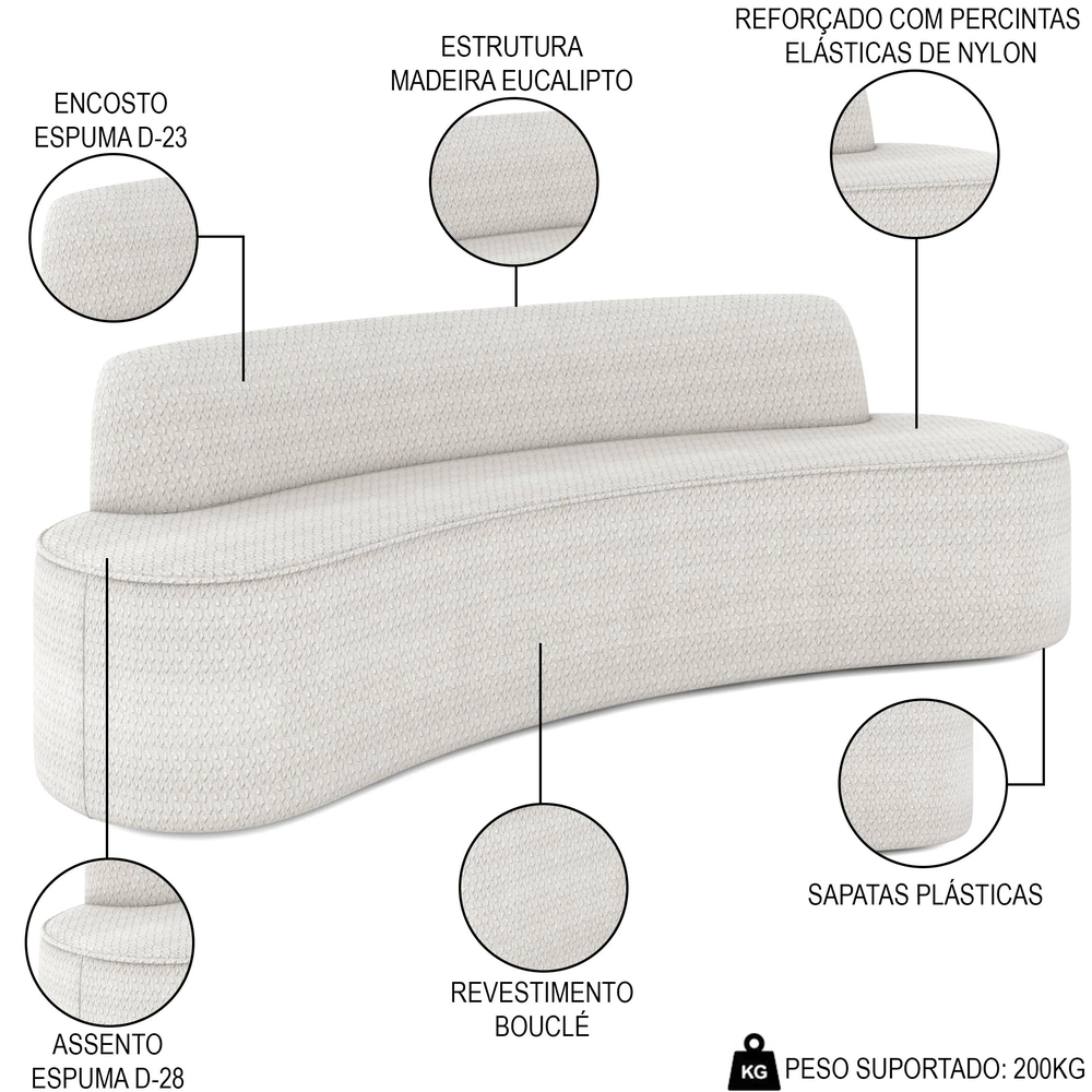 Sofá 2 Lugares para Sala de Estar Living 150cm Koane D06 Boucle Off White - Mpozenato