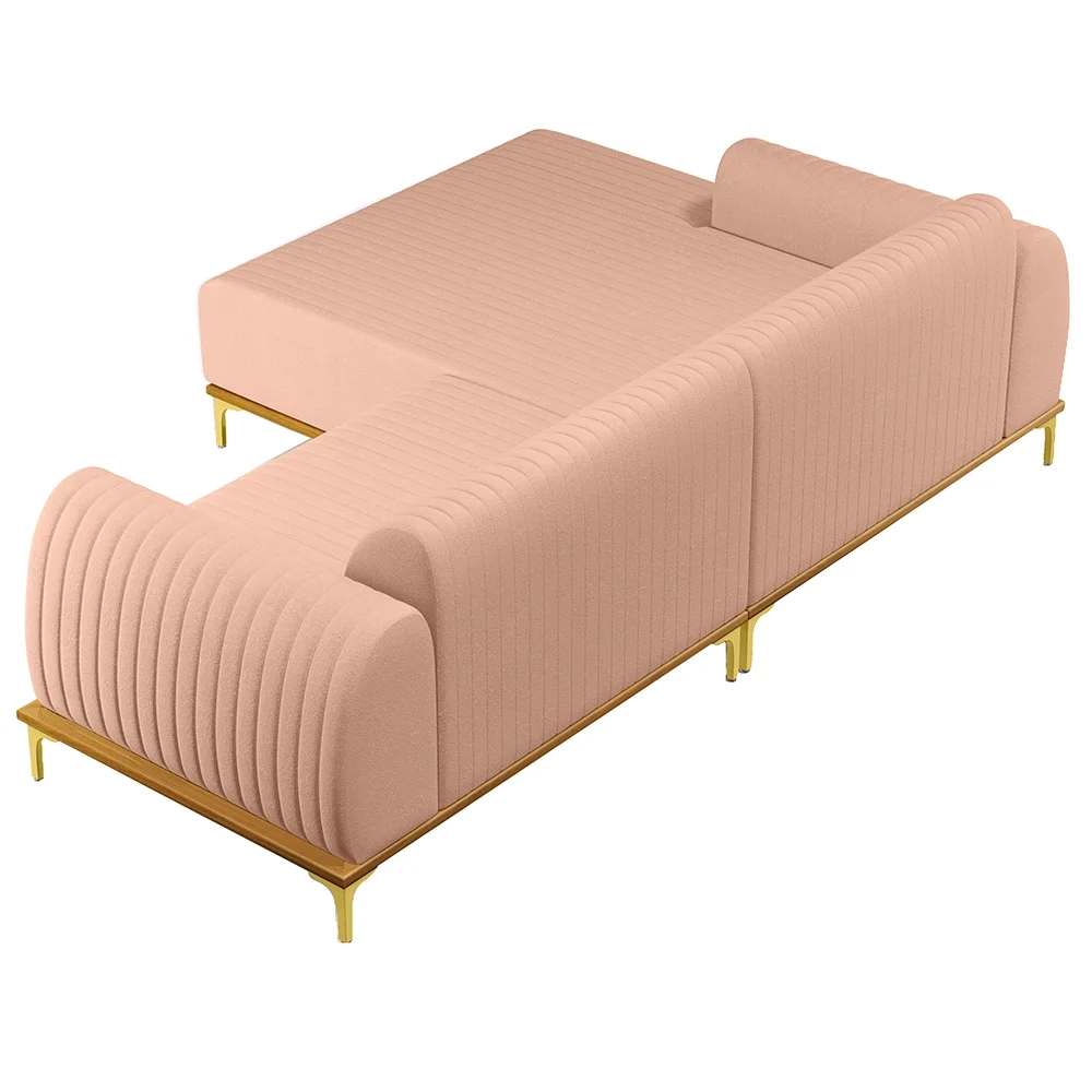 Sofá 230cm 4 Lugares com Chaise Esquerdo Pés Gold Molino C-105 Linho Rosê - Domi