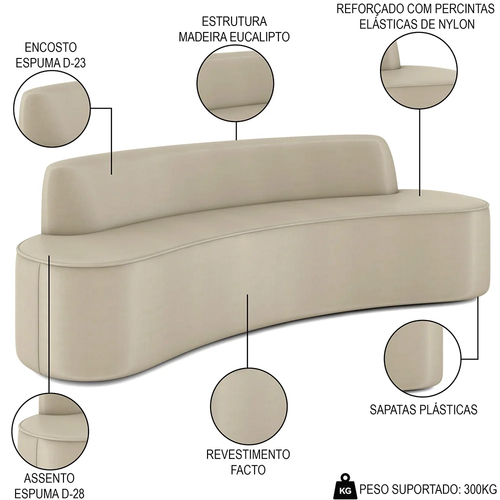 Sofá 3 Lugares para Sala de Estar Living 180cm Koane D06 Facto Pérola - Mpozenato