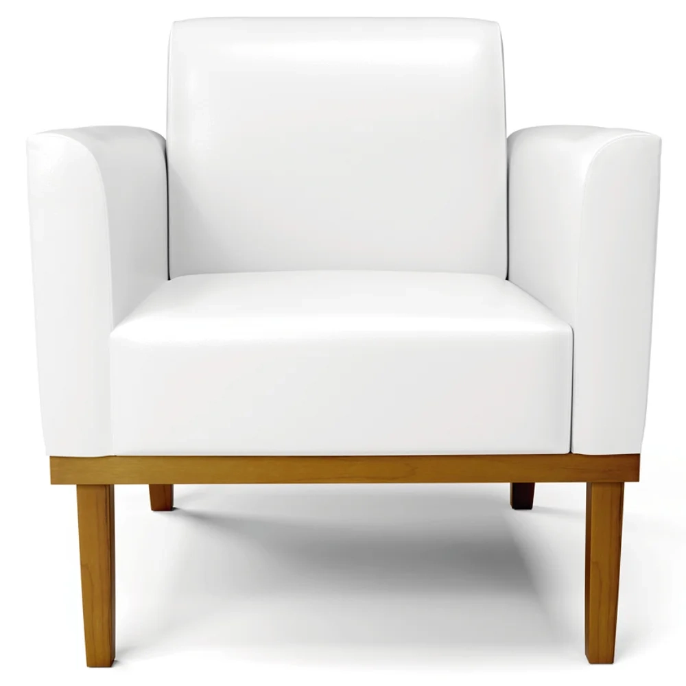 Sofá Namoradeira e 2 Poltronas Base Madeira Castanho Maressa Sintético PU Branco - Ibiza