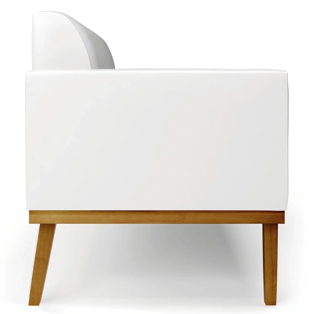 Sofá Namoradeira e 2 Poltronas Base Madeira Castanho Maressa Sintético PU Branco - Ibiza