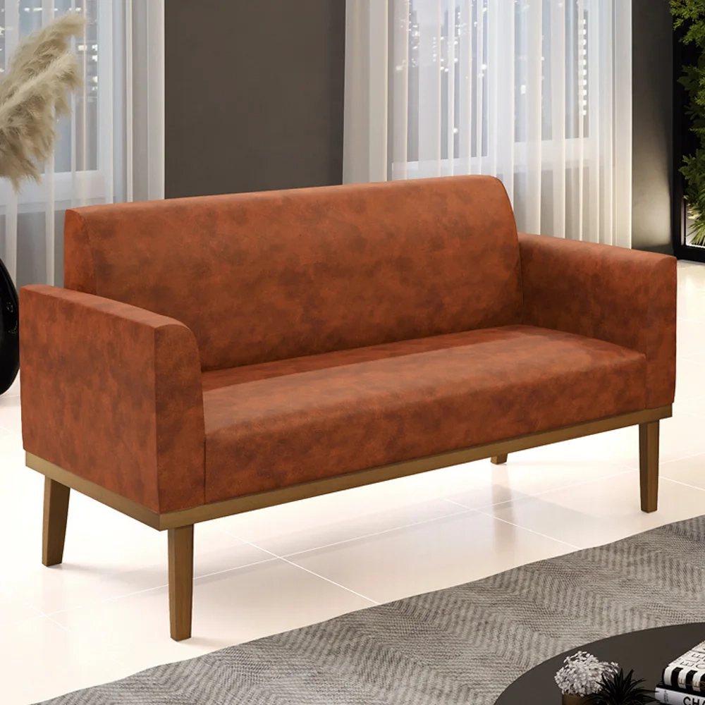Sofá Namoradeira Base Madeira Castanho Maressa Sintético PU Nozes - Ibiza