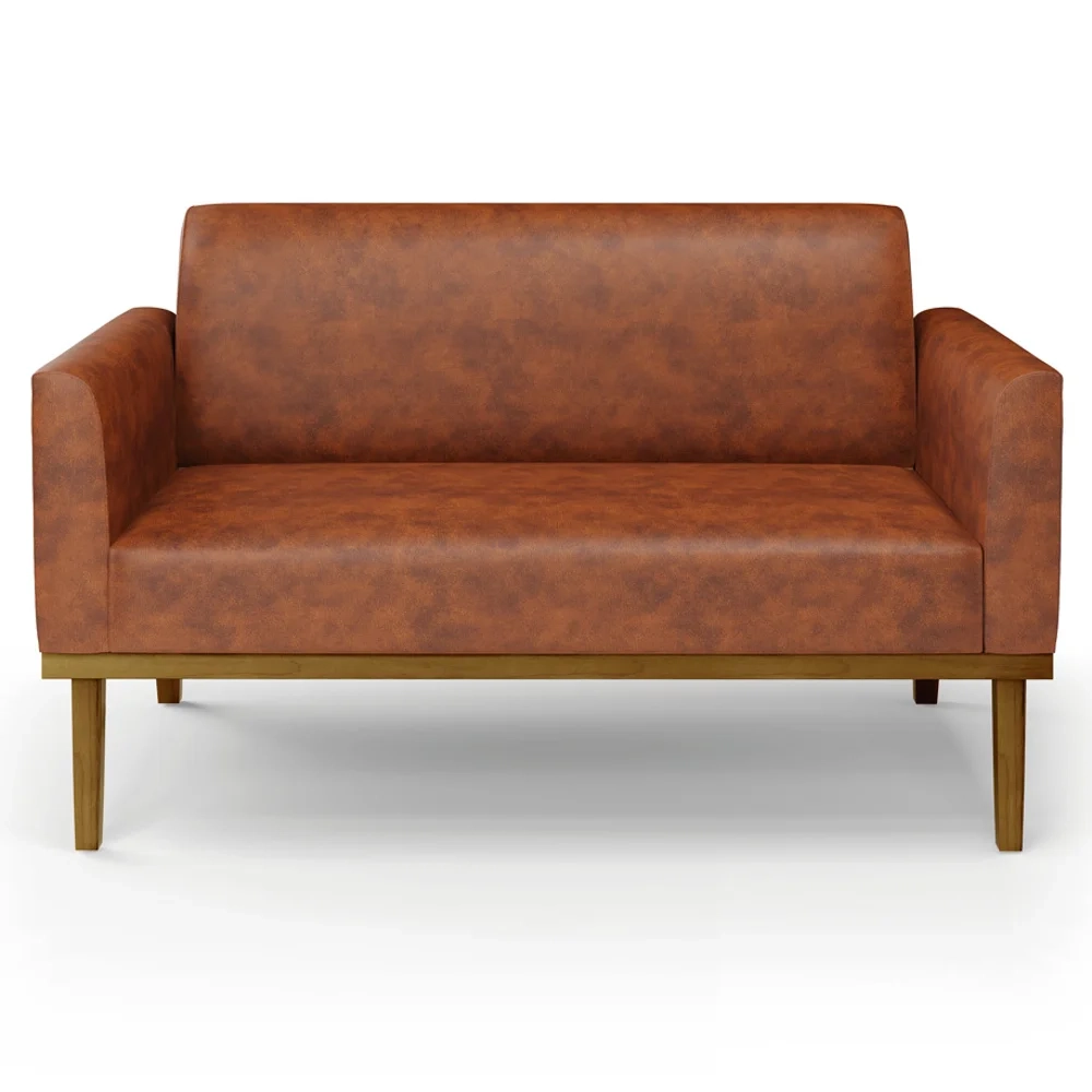 Sofá Namoradeira e 2 Poltronas Base Madeira Castanho Maressa Sintético PU Nozes - Ibiza