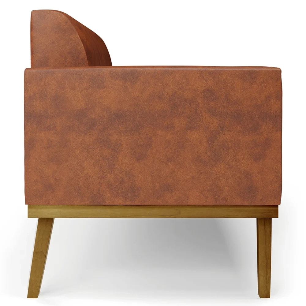 Sofá Namoradeira e 2 Poltronas Base Madeira Castanho Maressa Sintético PU Nozes - Ibiza