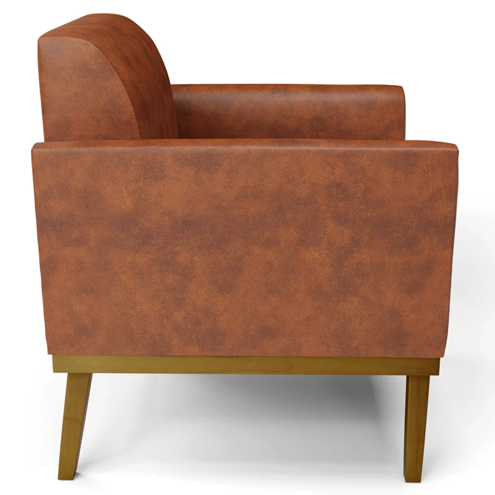 Sofá Namoradeira e 2 Poltronas Base Madeira Castanho Maressa Sintético PU Nozes - Ibiza