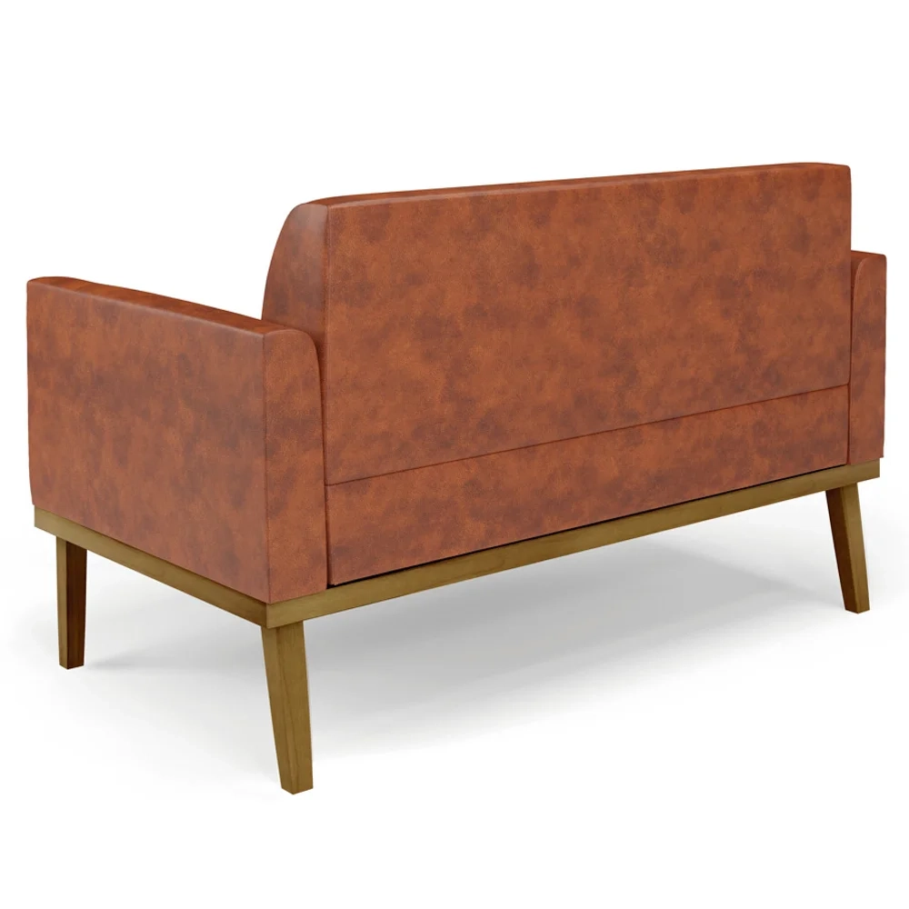 Sofá Namoradeira e 2 Poltronas Base Madeira Castanho Maressa Sintético PU Nozes - Ibiza