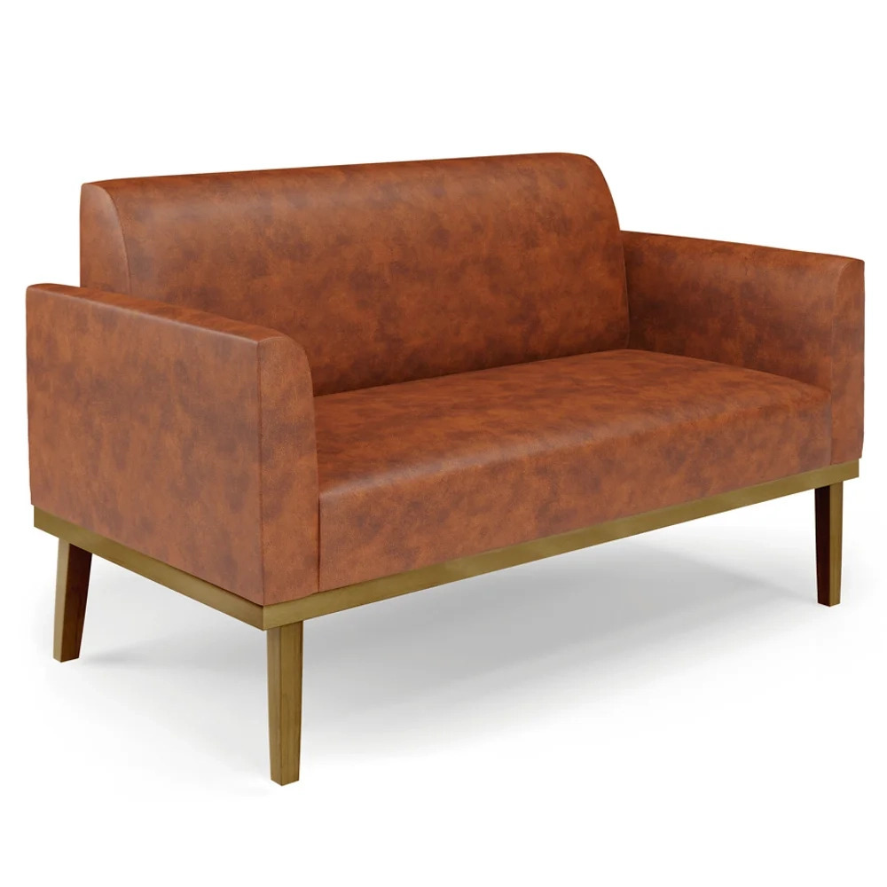 Sofá Namoradeira e 2 Poltronas Base Madeira Castanho Maressa Sintético PU Nozes - Ibiza