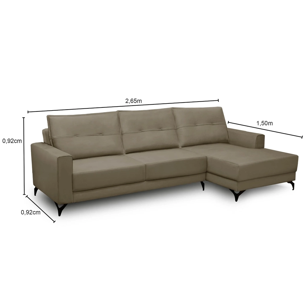 Sofá 4 Lugares com Chaise Direito 265cm Soreh F05 Veludo Castor - Mpozenato