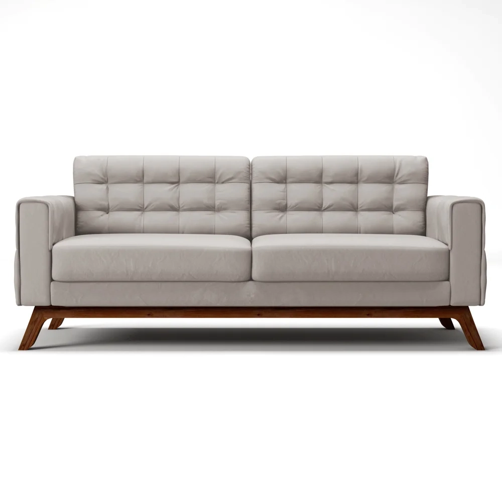 Sofá 230 cm 3 Lugares Sandero C-309 Veludo Bege Claro - Domi