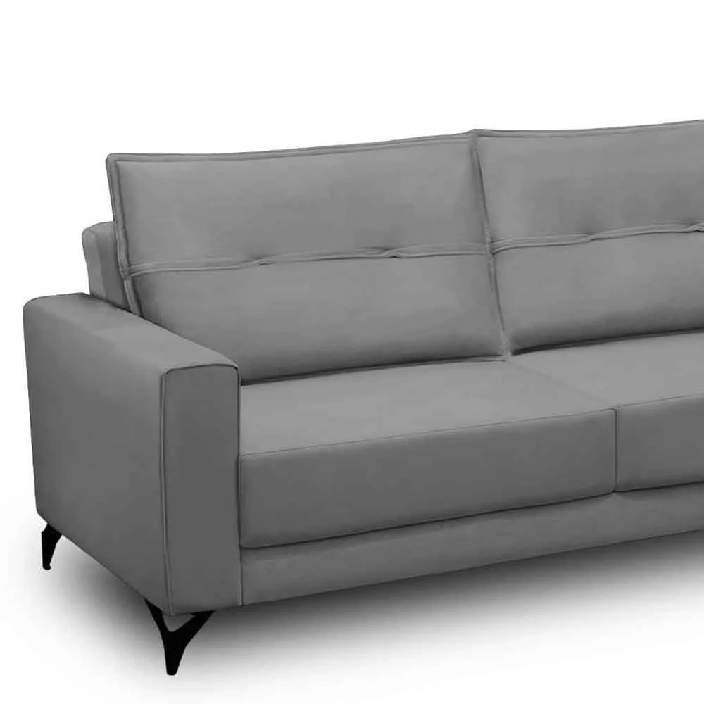 Sofá 4 Lugares com Chaise Direito 265cm Soreh F05 Veludo Prata - Mpozenato