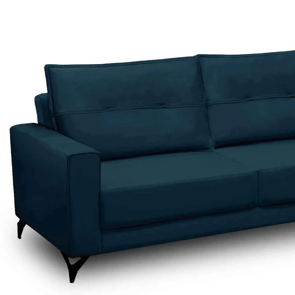 Sofá 4 Lugares com Chaise Direito 285cm Soreh F05 Veludo Azul - Mpozenato