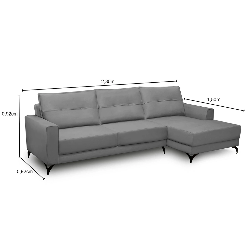 Sofá 4 Lugares com Chaise Direito 285cm Soreh F05 Veludo Prata - Mpozenato