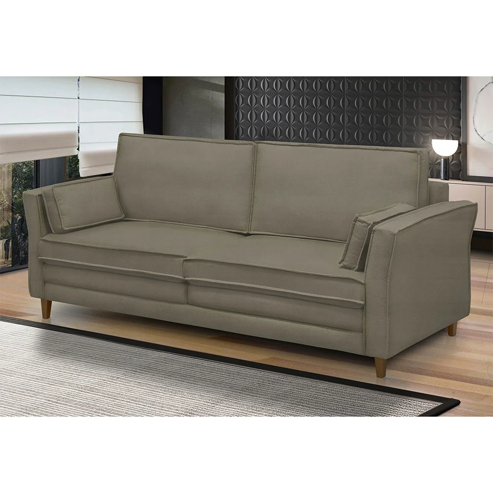 Sofá Living 3 Lugares 180cm Pés Madeira Efraim F05 Veludo Castor - Mpozenato