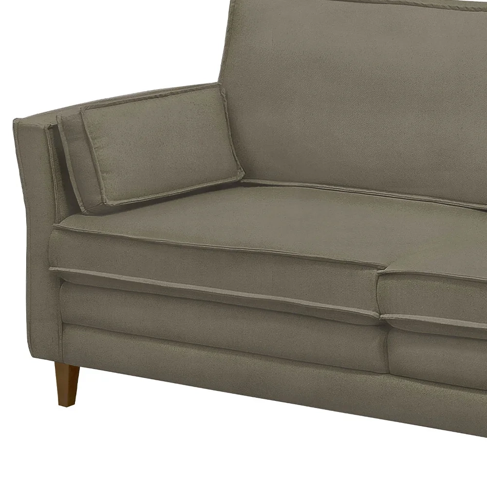 Sofá Living 3 Lugares 180cm Pés Madeira Efraim F05 Veludo Castor - Mpozenato