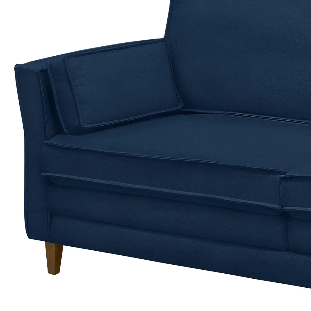 Sofá Living 3 Lugares 180cm Pés Madeira Efraim F05 Veludo Azul - Mpozenato