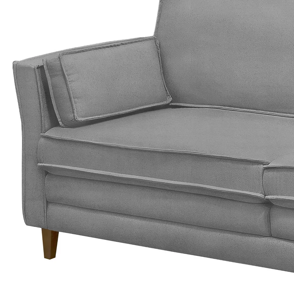 Sofá Living 3 Lugares 180cm Pés Madeira Efraim F05 Veludo Prata - Mpozenato