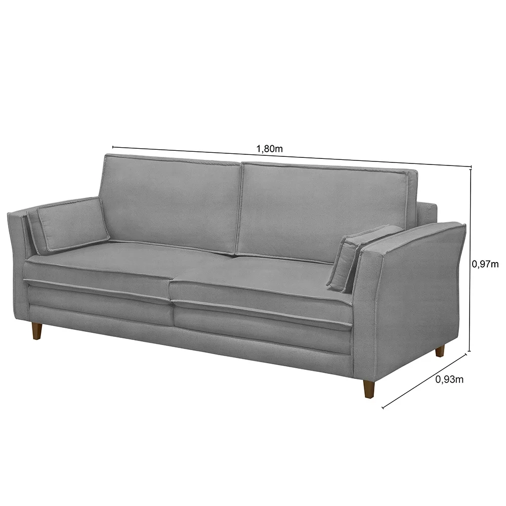 Sofá Living 3 Lugares 180cm Pés Madeira Efraim F05 Veludo Prata - Mpozenato