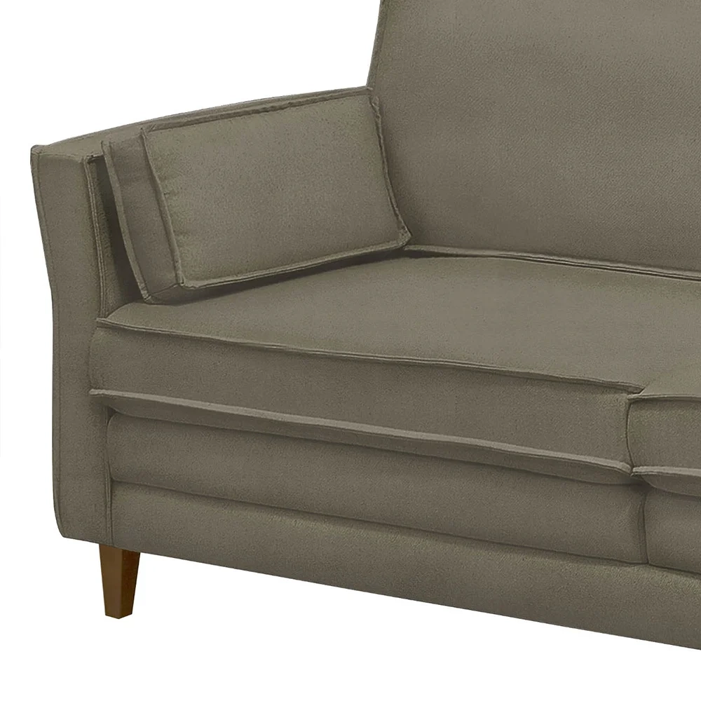 Sofá Living 3 Lugares 220cm Pés Madeira Efraim F05 Veludo Castor - Mpozenato