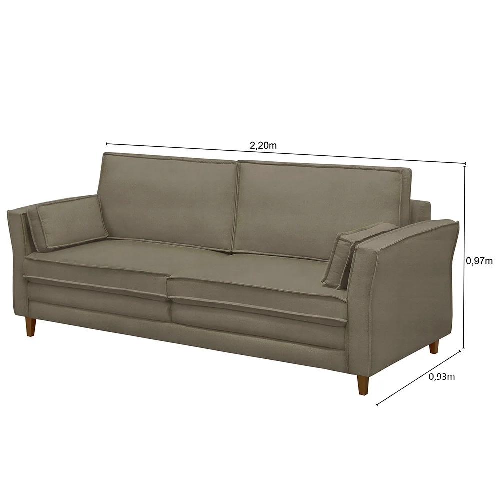 Sofá Living 3 Lugares 220cm Pés Madeira Efraim F05 Veludo Castor - Mpozenato