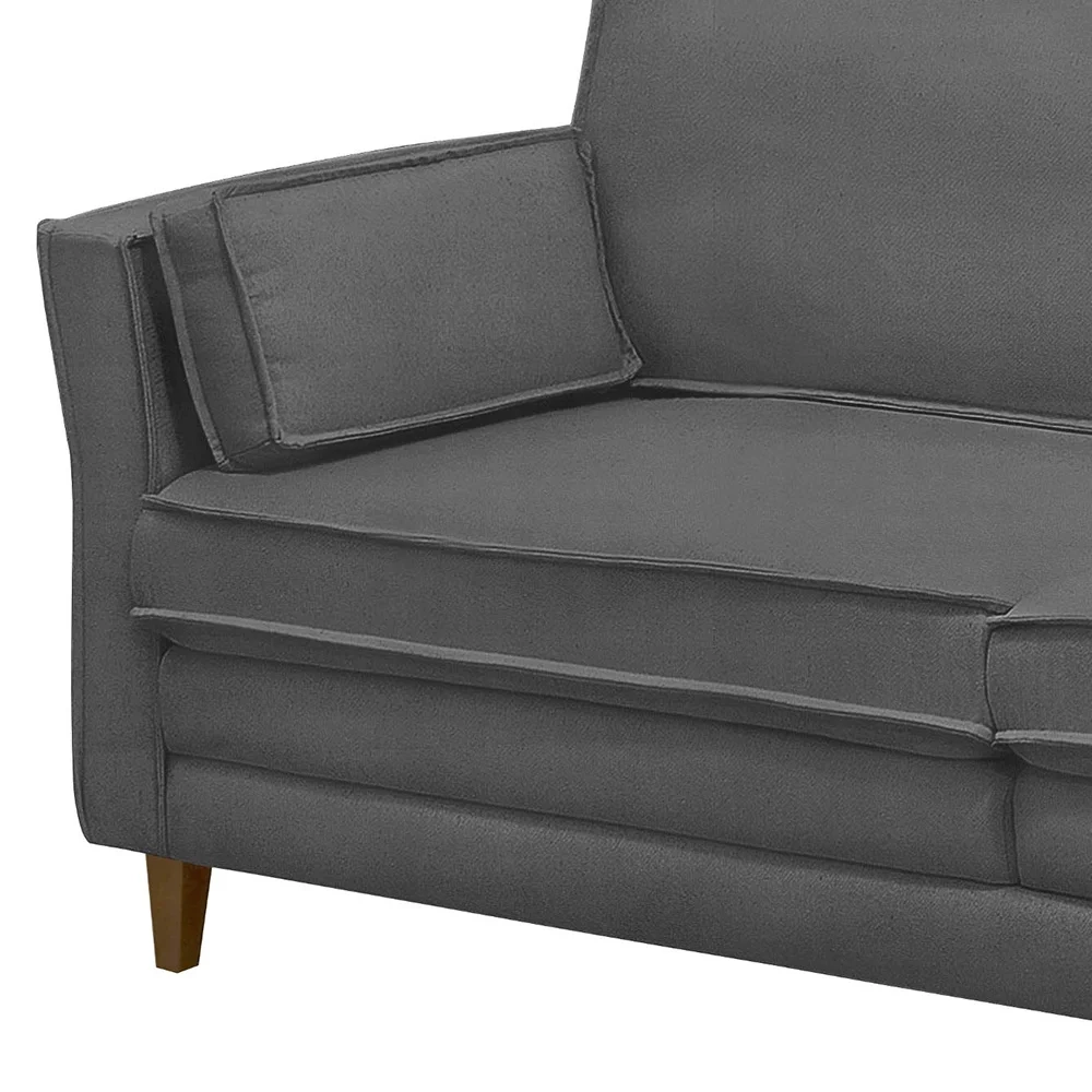 Sofá Living 3 Lugares 220cm Pés Madeira Efraim F05 Veludo Grafite - Mpozenato